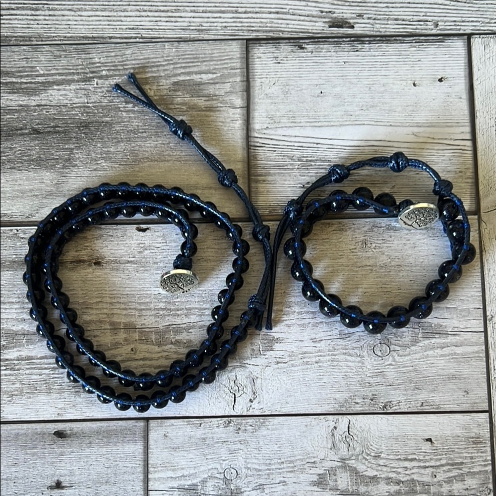 Blue Sandstone Bracelet and Necklace Set